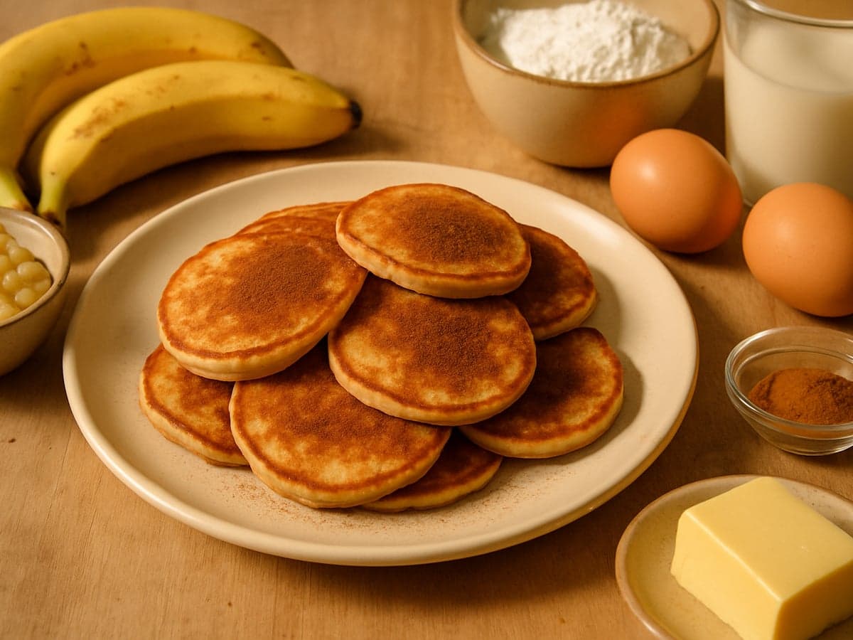 Bananenpannenkoekjes met kaneel op een bord