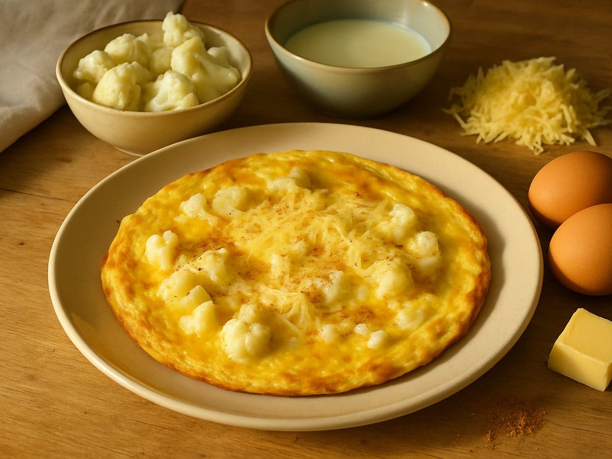 Bloemkool-kaasomelet op een bord