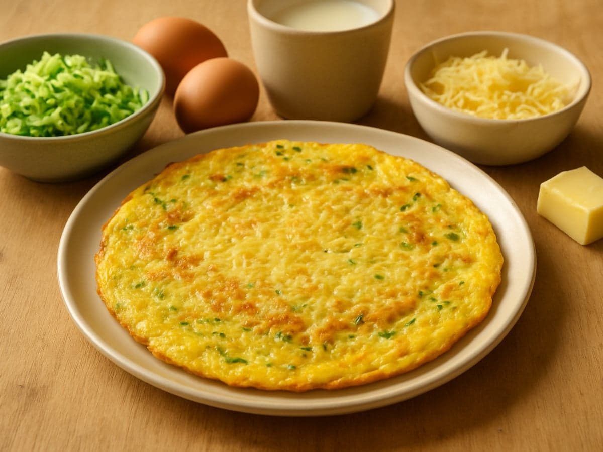 Courgette-kaasomelet op een bord