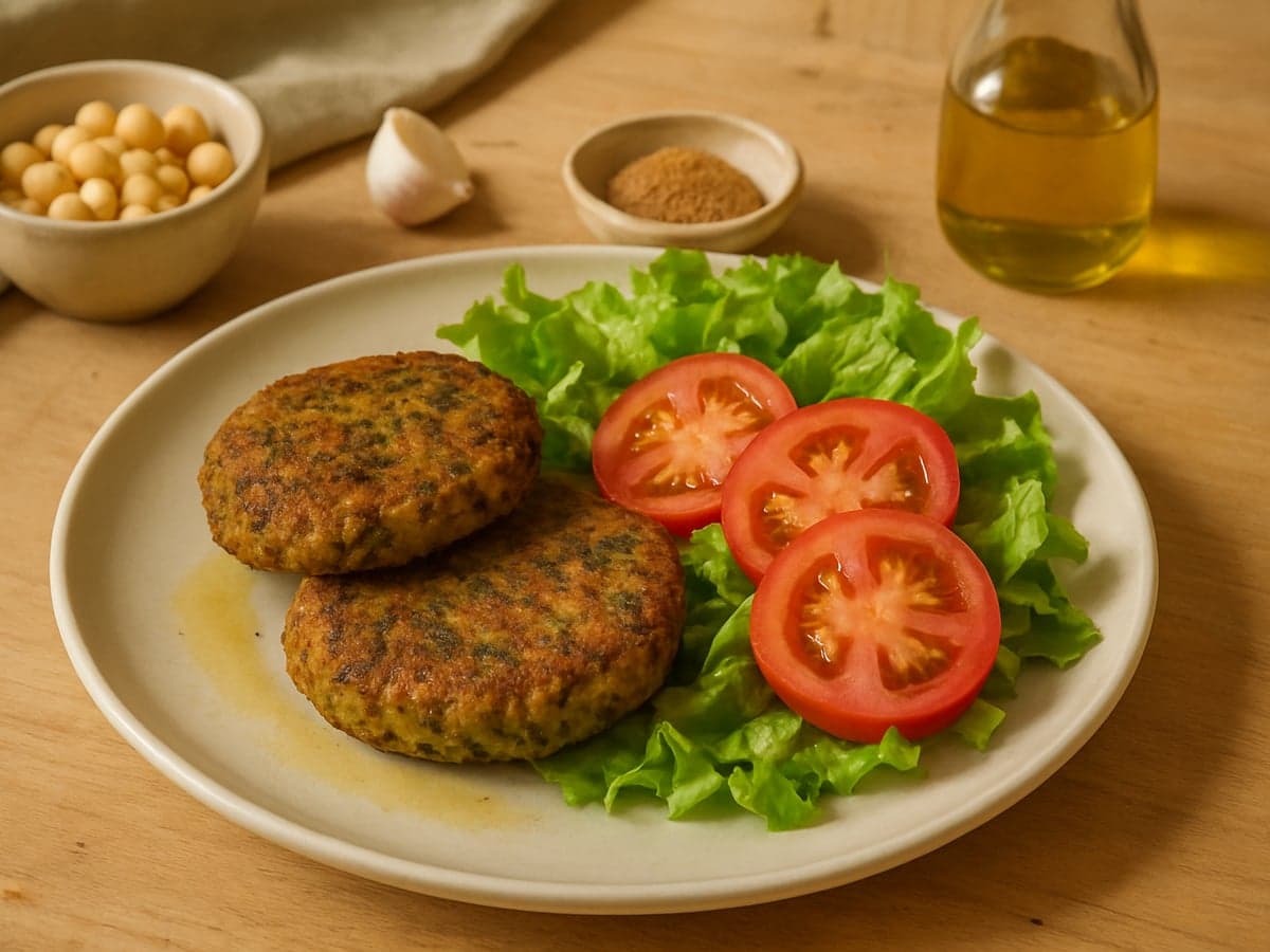 Falafelburgers met salade op een bord
