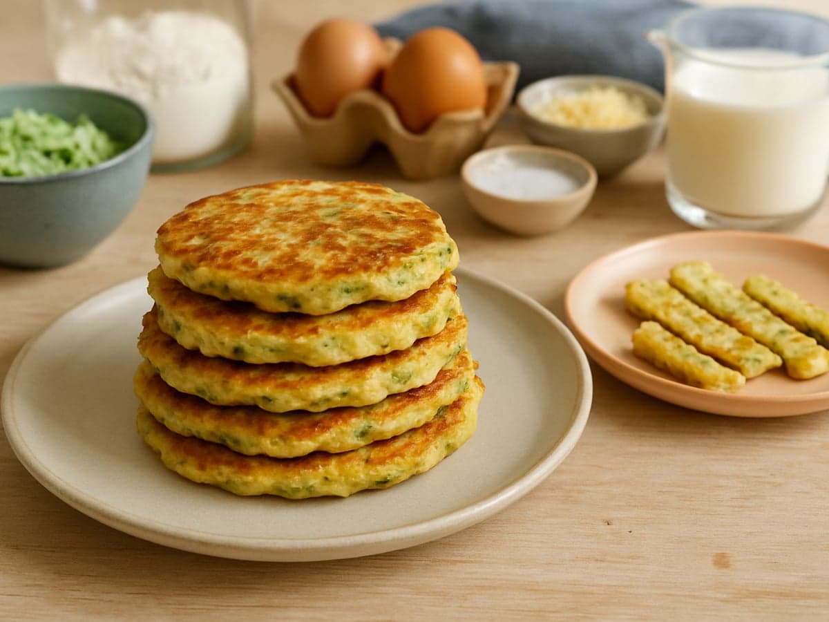 Hartige pannenkoekjes met courgette en kaas op een bord