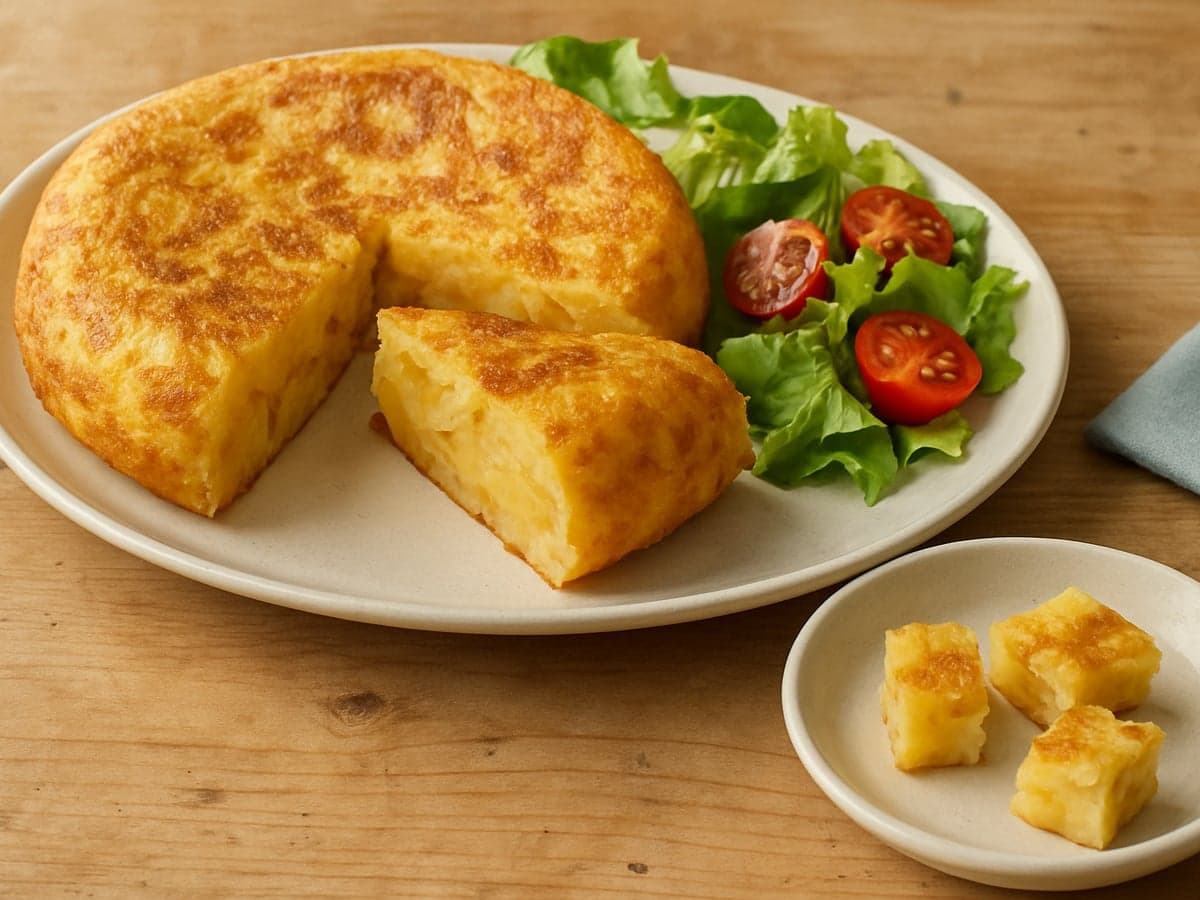 Spaanse tortilla met salade op een bord