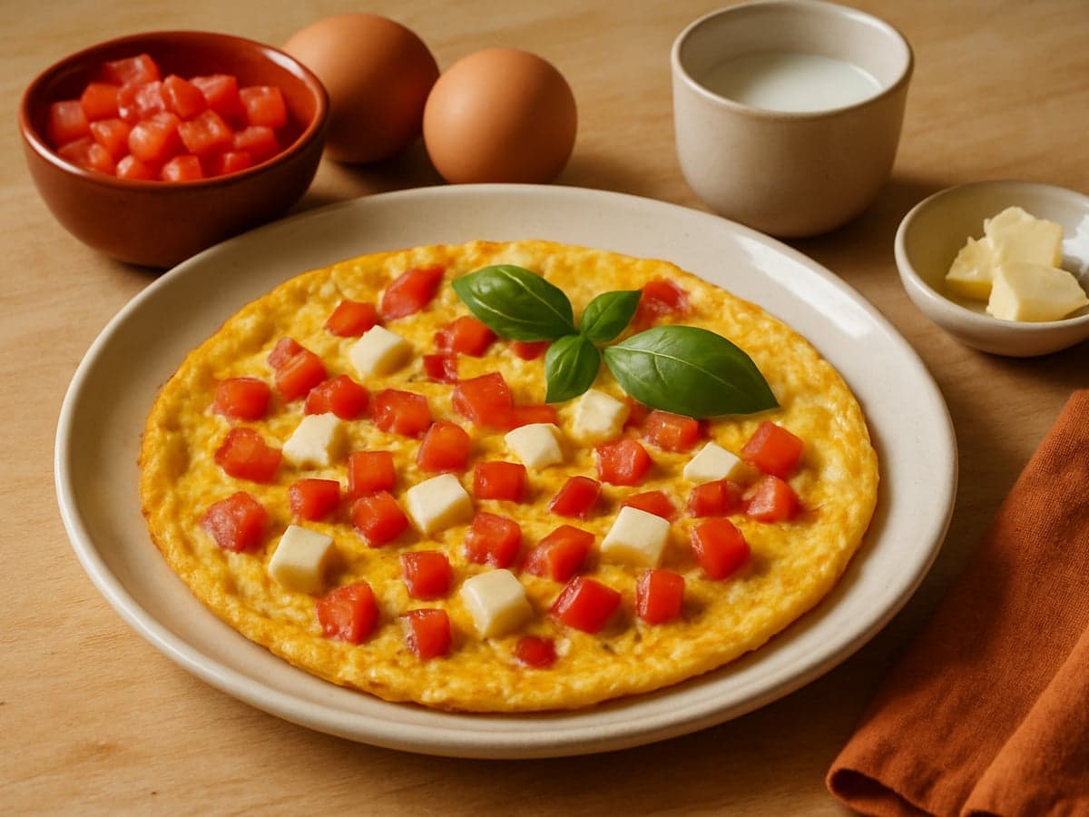 Tomaat-mozzarella omelet op een bord