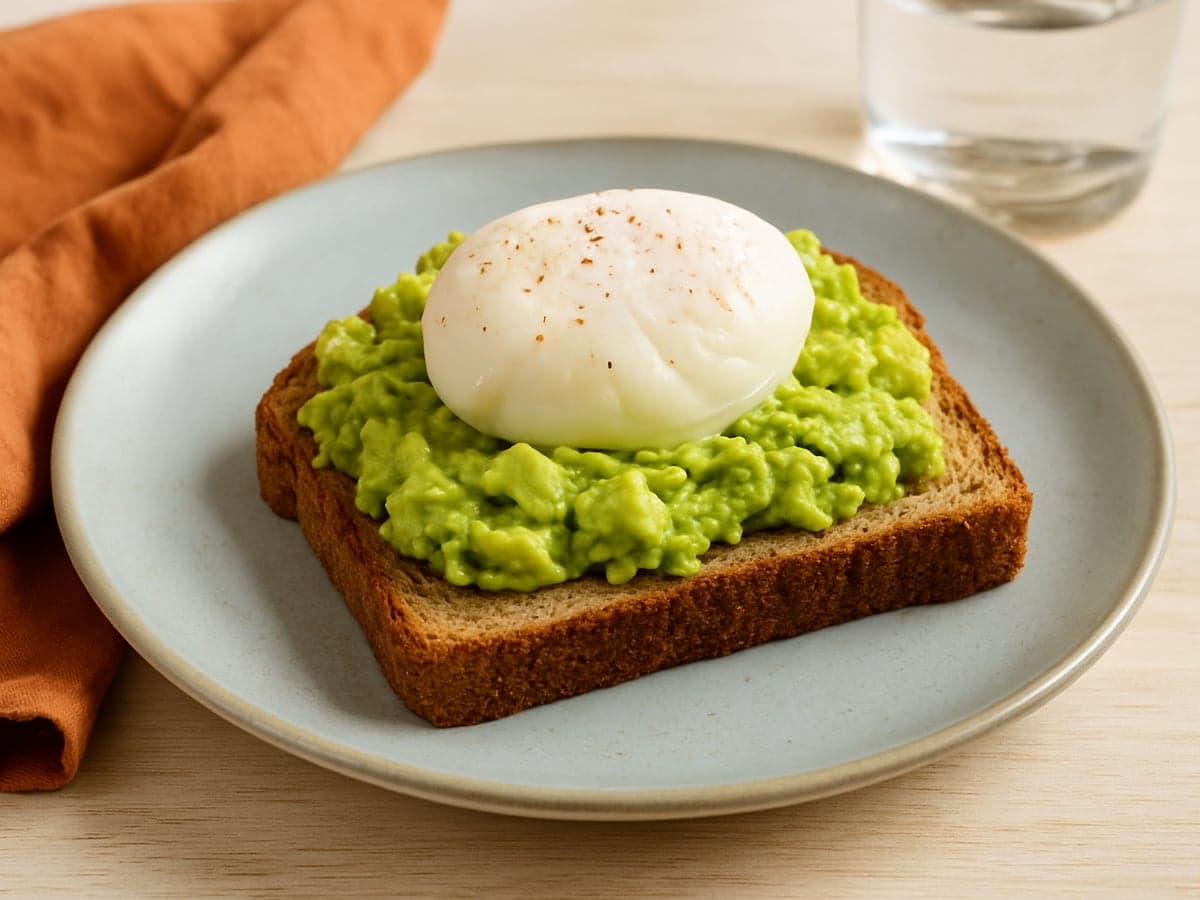Volkoren toast met gestampte avocado en gepocheerd ei