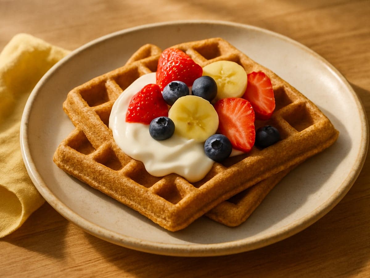 Volkoren wafel met yoghurt en vers fruit